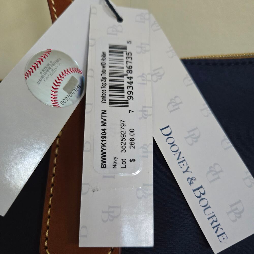 NWT Dooney & Bourke Navy NY Yankees Top Zip Tote w/ID Holder Leather Straps - Picture 4 of 16